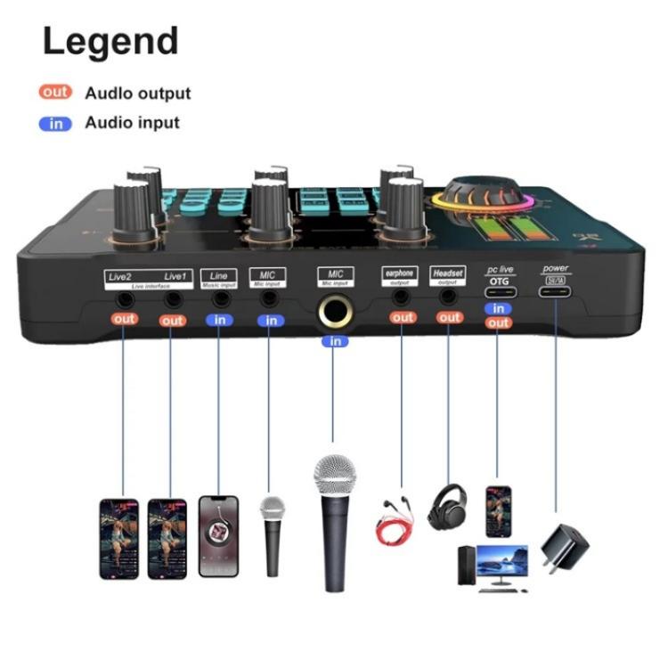 V80 per telefono cellulare computer portatile live streaming karaoke scheda audio mixer, V80
