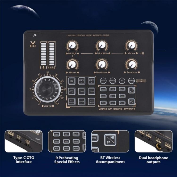 V80 per telefono cellulare computer portatile live streaming karaoke scheda audio mixer, V80