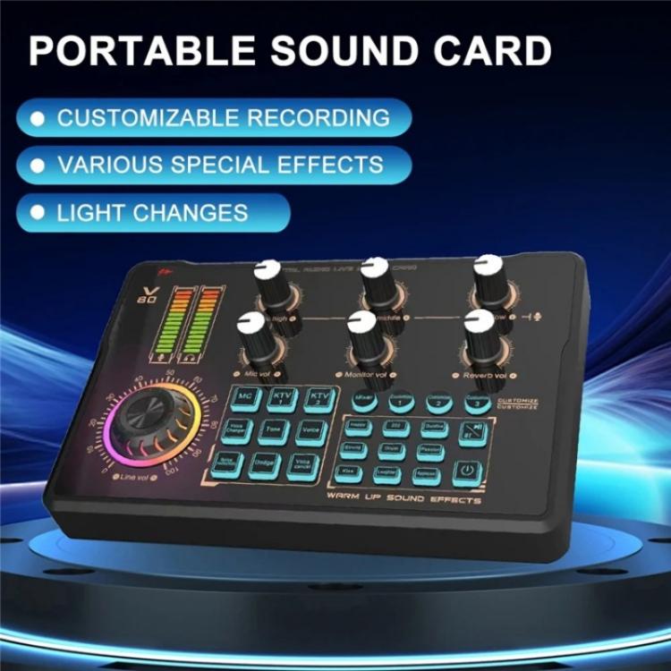 V80 per telefono cellulare computer portatile live streaming karaoke scheda audio mixer, V80