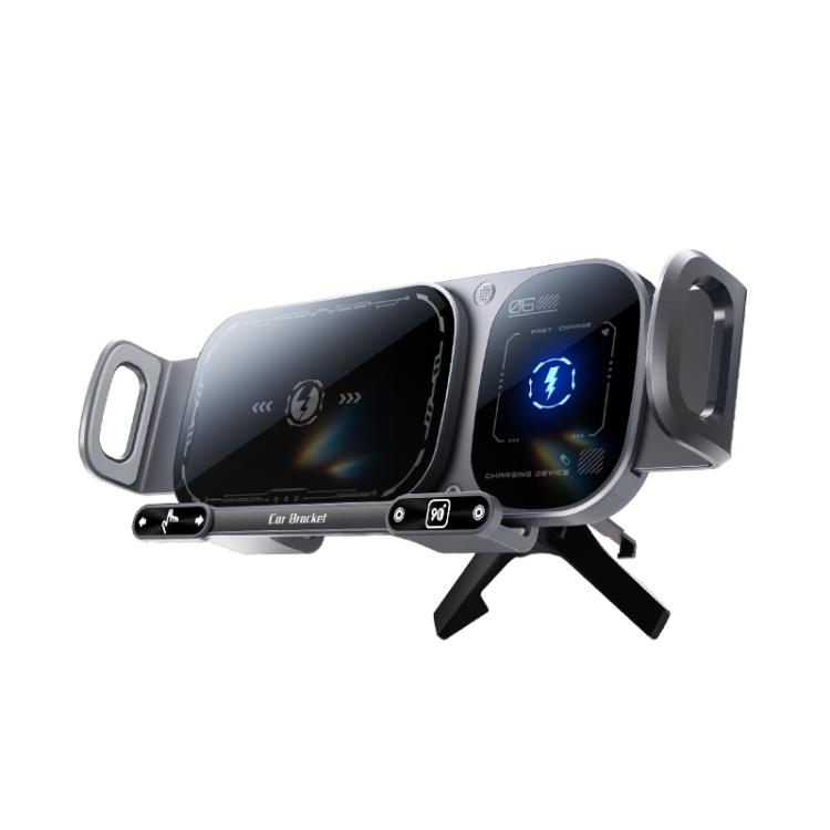 Supporto per bocchette dell'aria per auto SD01 Supporto per telefono rotante a doppia bobina Supporto per telefono con caricabatterie wireless da 15 W, SD01 Grey, SD01 Black