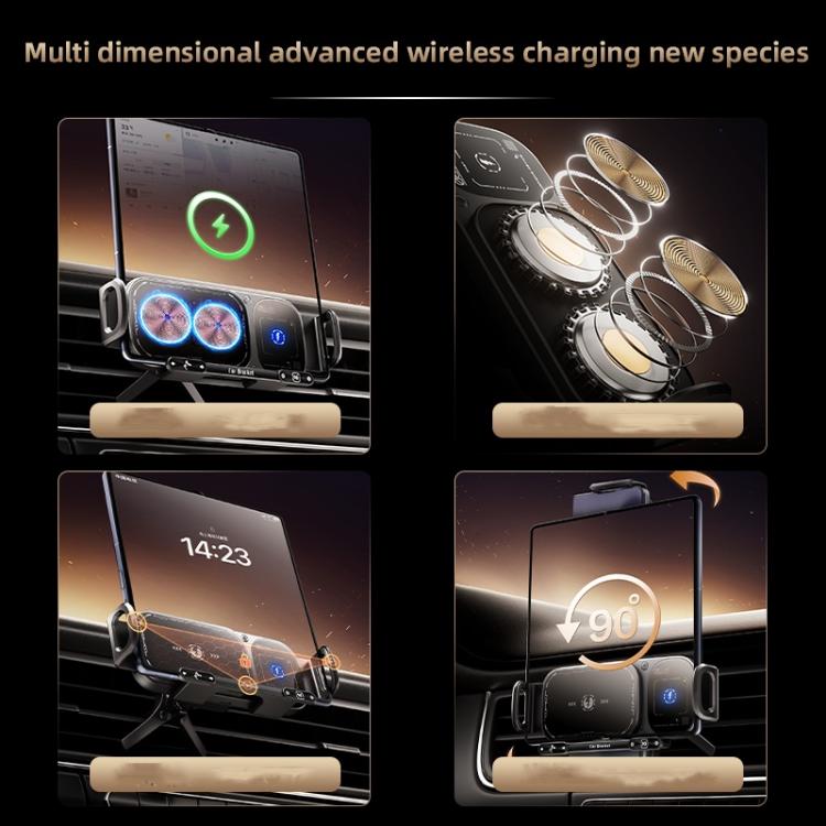 Supporto per bocchette dell'aria per auto SD01 Supporto per telefono rotante a doppia bobina Supporto per telefono con caricabatterie wireless da 15 W, SD01 Grey, SD01 Black