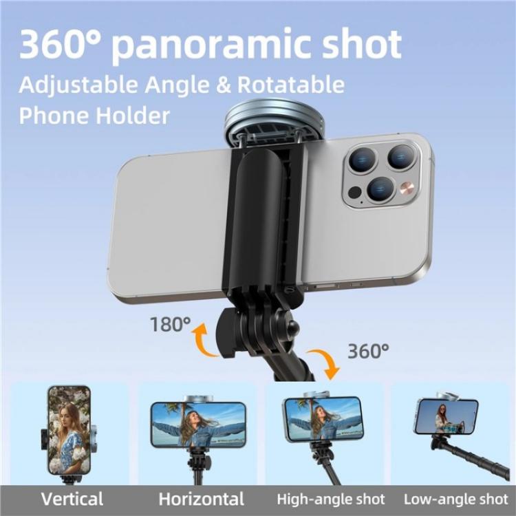 JMARY KT-259 Treppiede con clip per telefono girevole a 360 gradi e bastone per selfie retrattile, KT-259