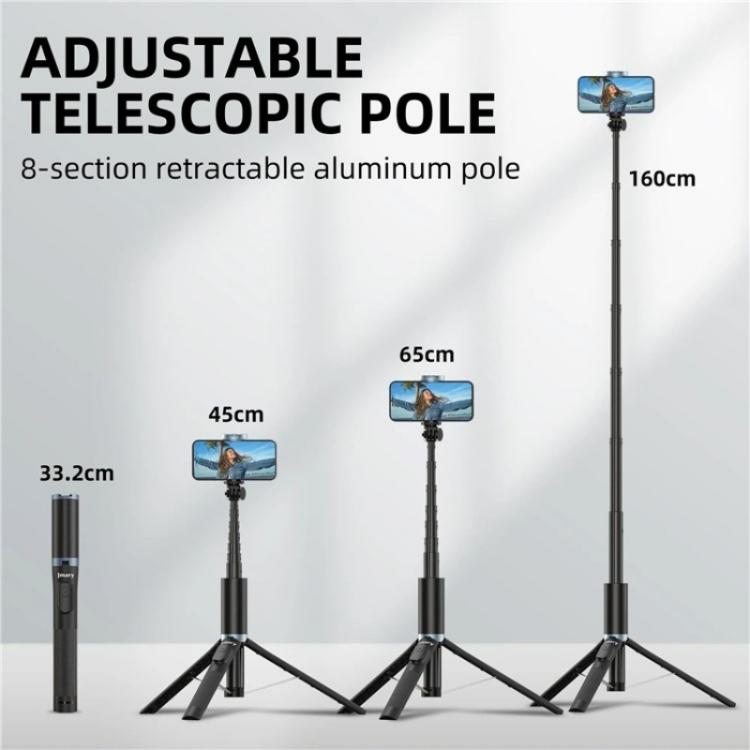 JMARY KT-259 Treppiede con clip per telefono girevole a 360 gradi e bastone per selfie retrattile, KT-259
