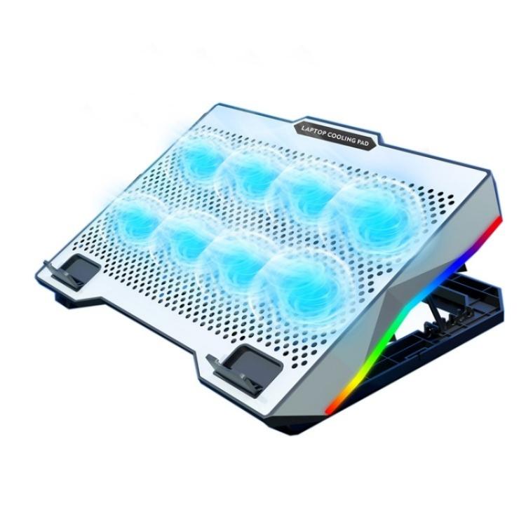 S608 RGB Light 8 ventole silenziose Supporto regolabile in altezza per laptop con supporto per telefono, S608