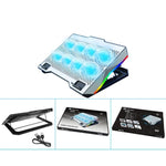 S608 RGB Light 8 ventole silenziose Supporto regolabile in altezza per laptop con supporto per telefono, S608