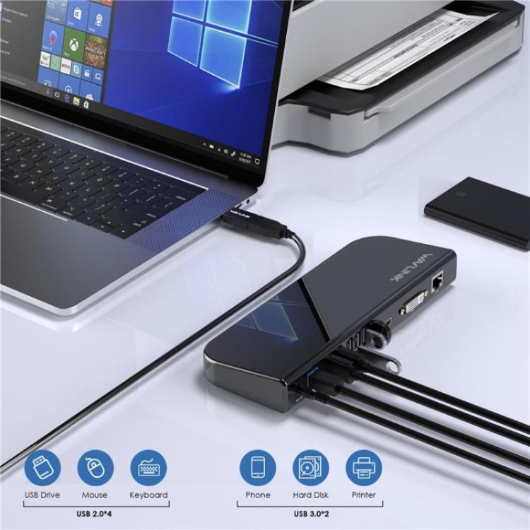 WAVLINK UG49DK1 per Windows Mac Android 13 in 1 Hub USB-C Stazione di docking con doppio display, US Plug, UK Plug, EU Plug, AU Plug