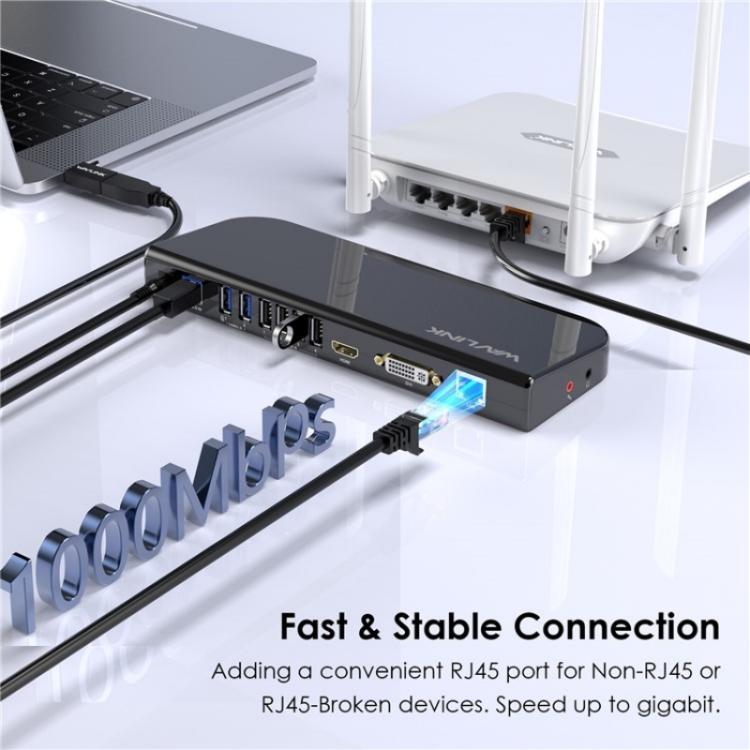 WAVLINK UG49DK1 per Windows Mac Android 13 in 1 Hub USB-C Stazione di docking con doppio display, US Plug, UK Plug, EU Plug, AU Plug