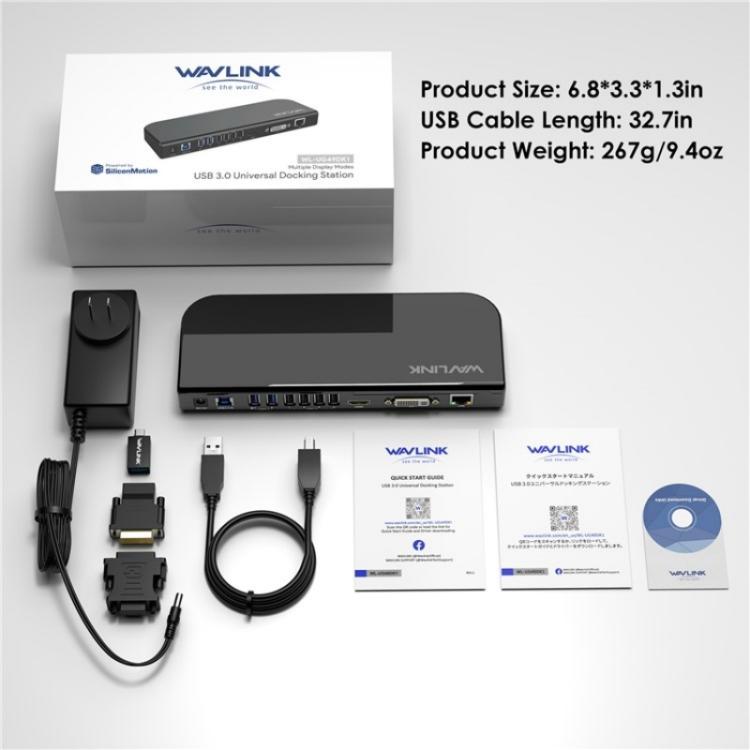 WAVLINK UG49DK1 per Windows Mac Android 13 in 1 Hub USB-C Stazione di docking con doppio display, US Plug, UK Plug, EU Plug, AU Plug