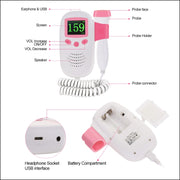 RZ-100S9 LED Doppler fetale ad ultrasuoni Rilevatore di battito cardiaco per bambini Monitor Digitale prenatale Stetoscopio Doppler fetale tascabile, RZ-100S9