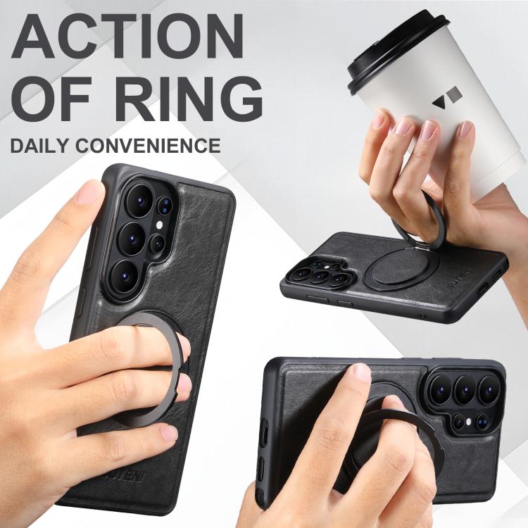 Custodia per telefono con supporto girevole a 360° Suteni G3 Oil Wax MagSafe Back, For Samsung Galaxy S26 Ultra 5G, For Samsung Galaxy S25 5G, For Samsung Galaxy S25+ 5G, For Samsung Galaxy S25 Ultra 5G, For Samsung Galaxy S24 Ultra 5G                 ...