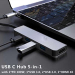 Adattatore hub USB C 5 in 1 con HDMI 4K e ricarica 100W