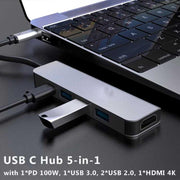 Adattatore hub multiporta da tipo C a HDMI, hub USB C 5 in 1 con display HDMI 4K, USB 3.0, ricarica PD da 100 W