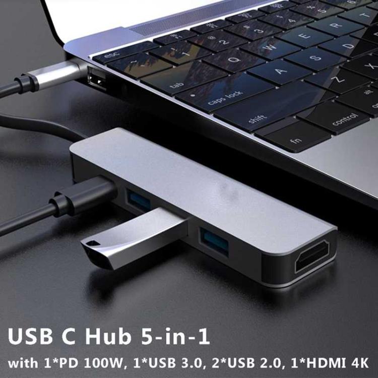 Adattatore hub multiporta da tipo C a HDMI, hub USB C 5 in 1 con display HDMI 4K, USB 3.0, ricarica PD da 100 W