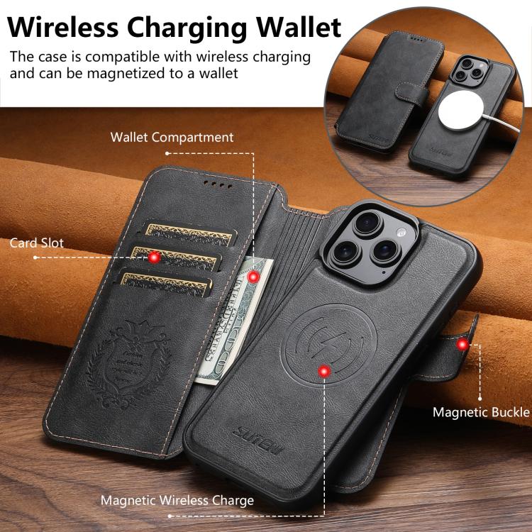 Custodia per telefono MagSafe con portafoglio staccabile multifunzione 2 in 1 Suteni Q05, For iPhone 12 Pro