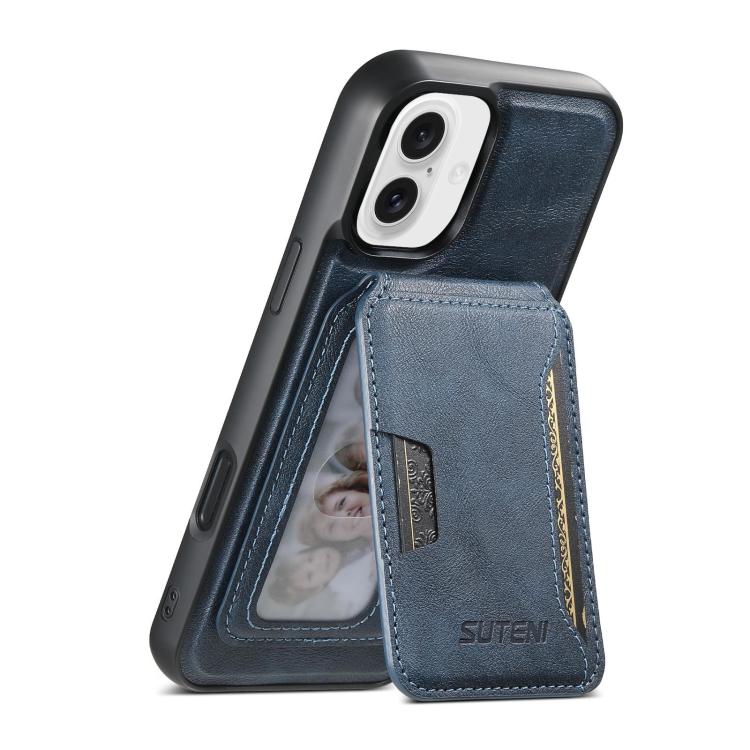 Suteni M3 Card Bag MagSafe Custodia per telefono in pelle di mucca, For iPhone 16 Pro, For iPhone 16 Plus, For iPhone 16, For iPhone 15 Pro Max, For iPhone 15 Pro, For iPhone 15 Plus, For iPhone 15, For iPhone 14 Plus