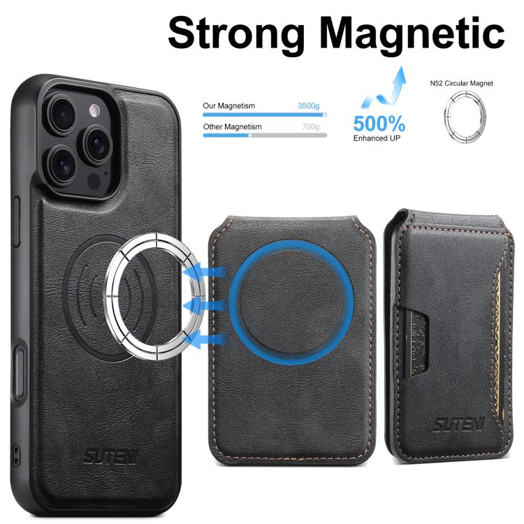 Suteni M3 Card Bag MagSafe Custodia per telefono in pelle di mucca, For iPhone 14, For iPhone 14 Pro, For iPhone 14 Pro Max, For iPhone 13 Pro Max, For iPhone 13 Pro, For iPhone 13, For iPhone 12, For iPhone 12 Pro Max