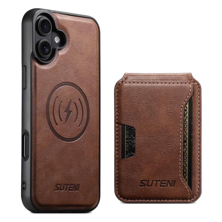 Suteni M3 Card Bag MagSafe Custodia per telefono in pelle di mucca, For iPhone 18, For iPhone 18 Pro, For iPhone 18 Pro Max, For iPhone 17 Pro Max, For iPhone 17 Pro, For iPhone 17, For iPhone Air, For iPhone 16 Pro Max