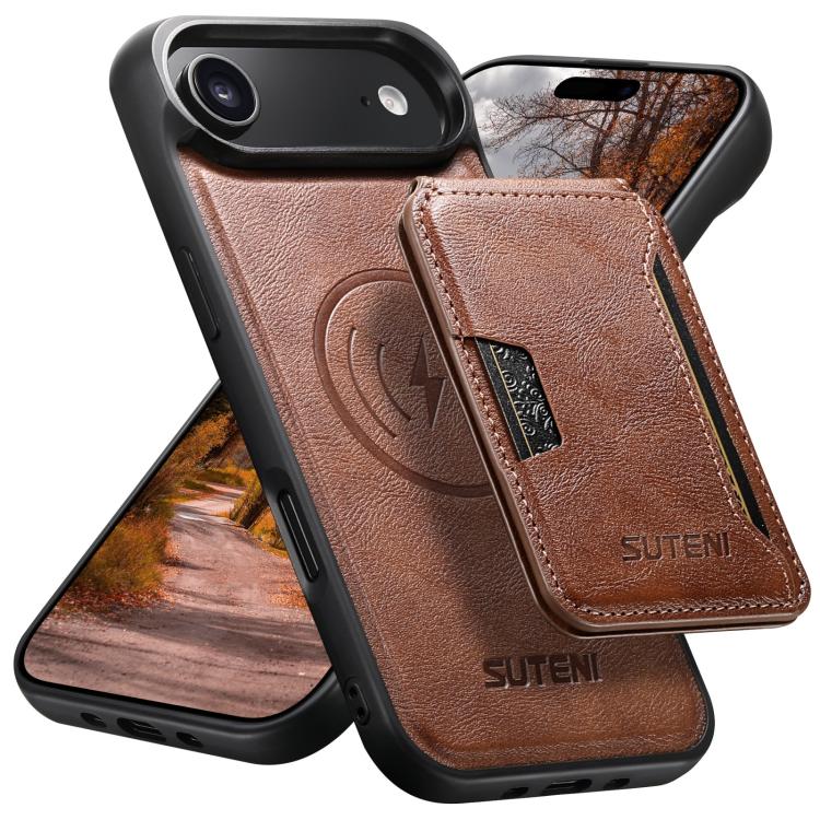 Suteni M3 Card Bag MagSafe Custodia per telefono in pelle di mucca, For iPhone 18, For iPhone 18 Pro, For iPhone 18 Pro Max, For iPhone 17 Pro Max, For iPhone 17 Pro, For iPhone 17, For iPhone Air, For iPhone 16 Pro Max