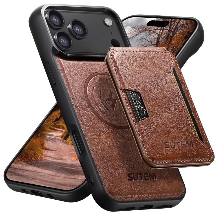 Suteni M3 Card Bag MagSafe Custodia per telefono in pelle di mucca, For iPhone 18, For iPhone 18 Pro, For iPhone 18 Pro Max, For iPhone 17 Pro Max, For iPhone 17 Pro, For iPhone 17, For iPhone Air, For iPhone 16 Pro Max