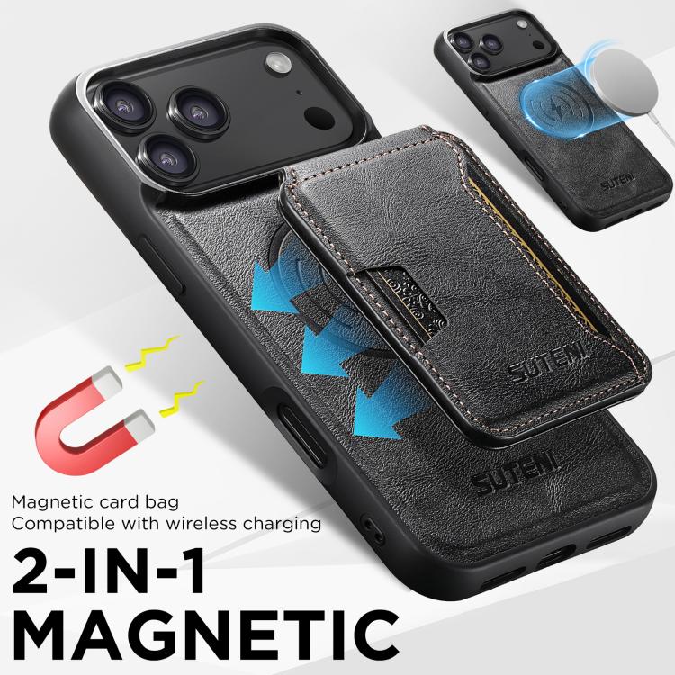 Suteni M3 Card Bag MagSafe Custodia per telefono in pelle di mucca, For iPhone 18, For iPhone 18 Pro, For iPhone 18 Pro Max, For iPhone 17 Pro Max, For iPhone 17 Pro, For iPhone 17, For iPhone Air, For iPhone 16 Pro Max