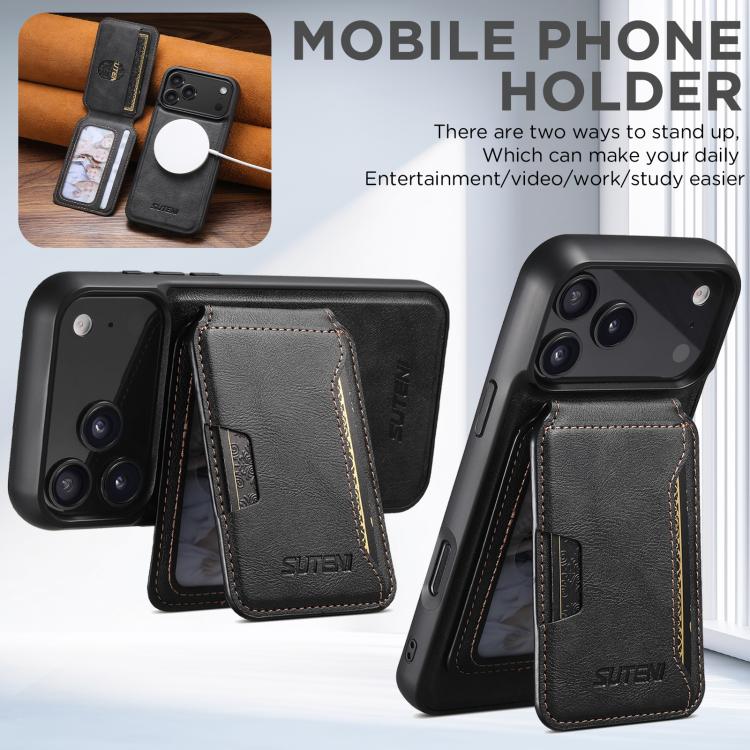 Suteni M3 Card Bag MagSafe Custodia per telefono in pelle di mucca, For iPhone 18, For iPhone 18 Pro, For iPhone 18 Pro Max, For iPhone 17 Pro Max, For iPhone 17 Pro, For iPhone 17, For iPhone Air, For iPhone 16 Pro Max