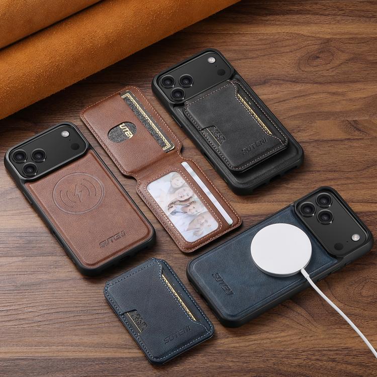 Suteni M3 Card Bag MagSafe Custodia per telefono in pelle di mucca, For iPhone 12 Pro