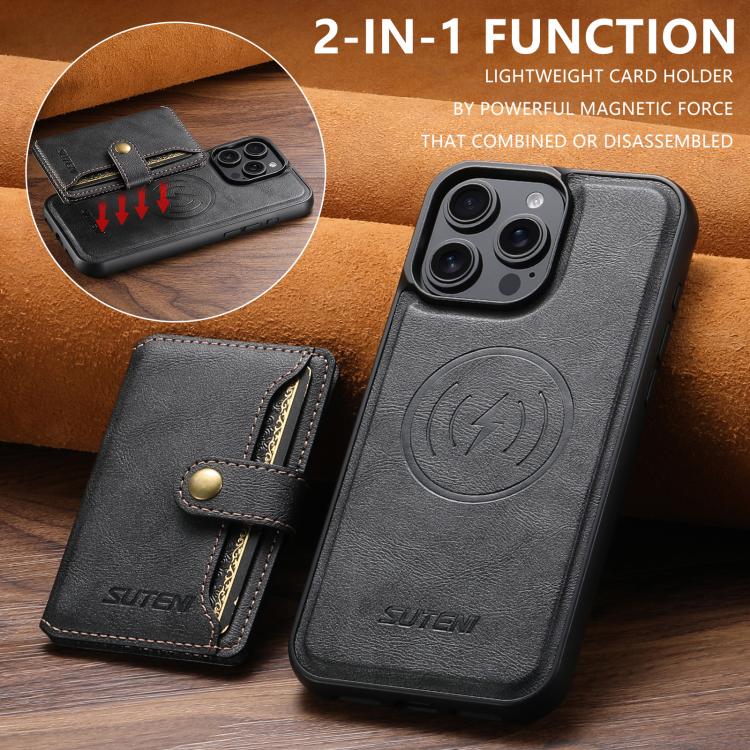 Suteni M4 Borsa per carte magnetiche MagSafe Custodia in pelle per telefono, For iPhone 13 Pro Max, For iPhone 13 Pro, For iPhone 13, For iPhone 12, For iPhone 12 Pro Max, For iPhone 12 Pro