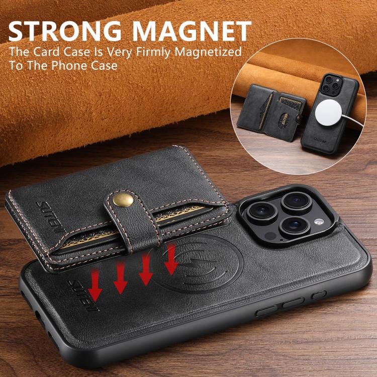 Suteni M4 Borsa per carte magnetiche MagSafe Custodia in pelle per telefono, For iPhone 13 Pro Max, For iPhone 13 Pro, For iPhone 13, For iPhone 12, For iPhone 12 Pro Max, For iPhone 12 Pro