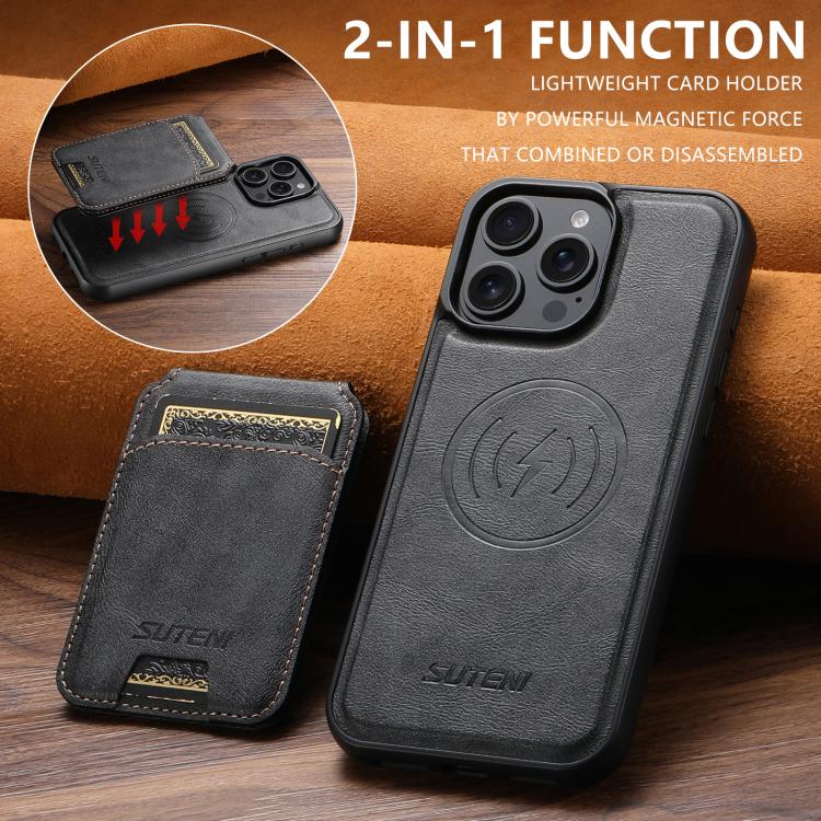 Suteni M5 Custodia per carte magnetiche MagSafe in pelle per telefono, For iPhone 16 Pro, For iPhone 16 Plus, For iPhone 16, For iPhone 15 Pro Max, For iPhone 15 Pro, For iPhone 15 Plus, For iPhone 15, For iPhone 14 Plus