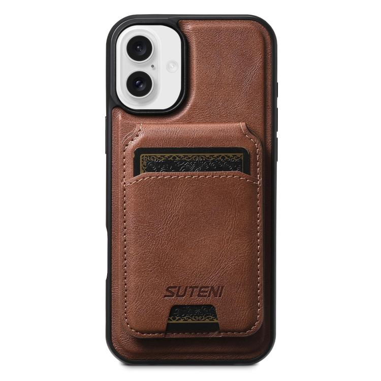 Suteni M5 Custodia per carte magnetiche MagSafe in pelle per telefono, For iPhone 16 Pro, For iPhone 16 Plus, For iPhone 16, For iPhone 15 Pro Max, For iPhone 15 Pro, For iPhone 15 Plus, For iPhone 15, For iPhone 14 Plus