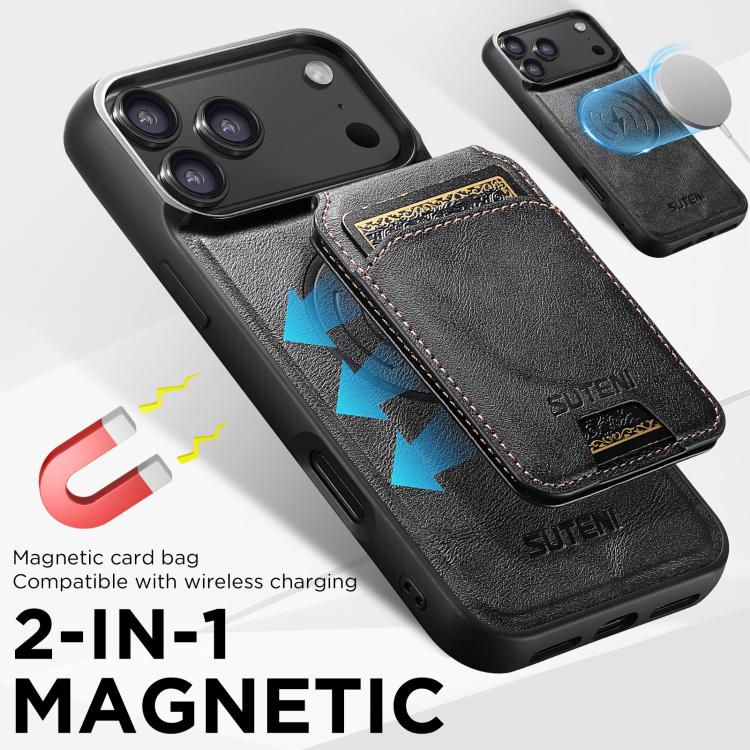 Suteni M5 Custodia per carte magnetiche MagSafe in pelle per telefono, For iPhone 18, For iPhone 18 Pro, For iPhone 18 Pro Max, For iPhone 17 Pro Max, For iPhone 17 Pro, For iPhone 17, For iPhone Air, For iPhone 16 Pro Max