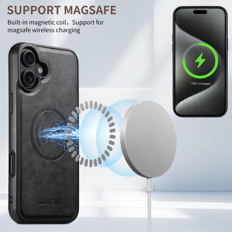 Custodia magnetica per telefono MagSafe in pelle bovina Suteni G5, For iPhone 18, For iPhone 18 Pro, For iPhone 18 Pro Max, For iPhone 17 Pro Max, For iPhone 17 Pro, For iPhone 17, For iPhone Air, For iPhone 16 Pro Max