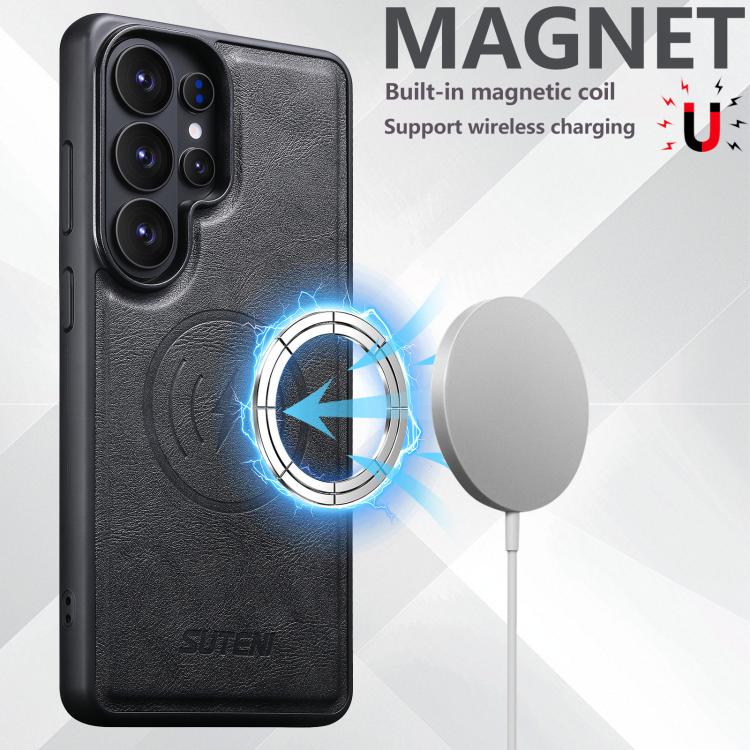 Custodia magnetica per telefono in pelle di mucca Suteni G5, For Samsung Galaxy S26 Ultra 5G, For Samsung Galaxy S25 Ultra 5G, For Samsung Galaxy S24 Ultra 5G, For Samsung Galaxy S23 Ultra 5G, For Samsung Galaxy S22 Ultra 5G