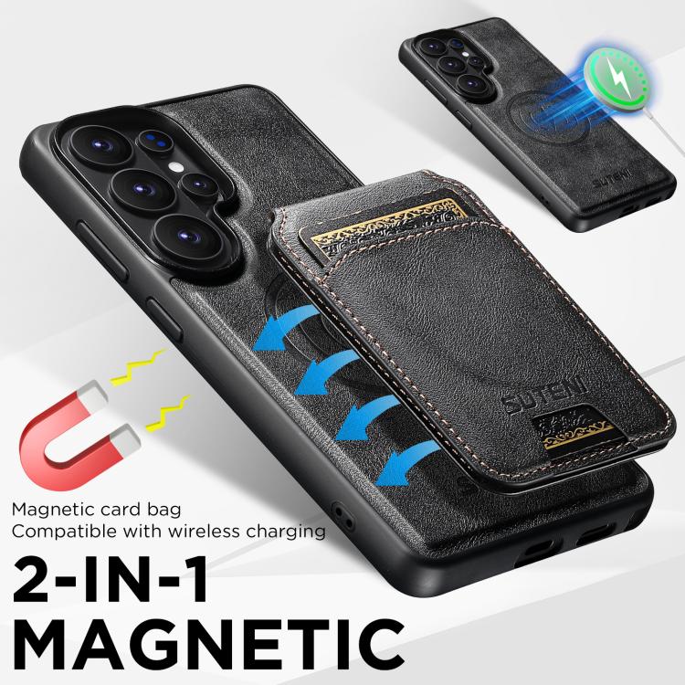 Suteni M5 Custodia per carte magnetiche MagSafe in pelle per telefono, For Samsung Galaxy S26 Ultra 5G, For Samsung Galaxy S25 Ultra 5G, For Samsung Galaxy S24 Ultra 5G, For Samsung Galaxy S23 Ultra 5G, For Samsung Galaxy S22 Ultra 5G
