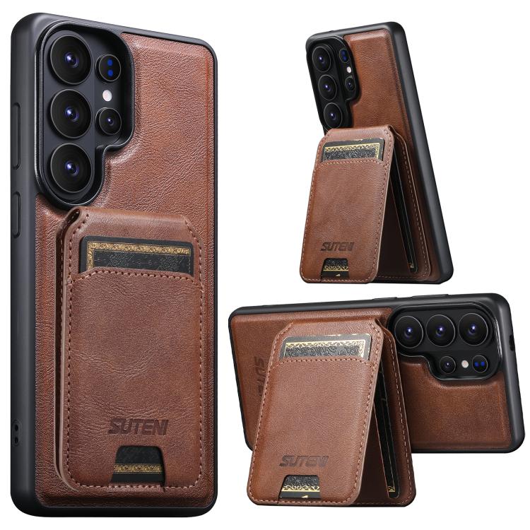 Suteni M5 Custodia per carte magnetiche MagSafe in pelle per telefono, For Samsung Galaxy S26 Ultra 5G, For Samsung Galaxy S25 Ultra 5G, For Samsung Galaxy S24 Ultra 5G, For Samsung Galaxy S23 Ultra 5G, For Samsung Galaxy S22 Ultra 5G