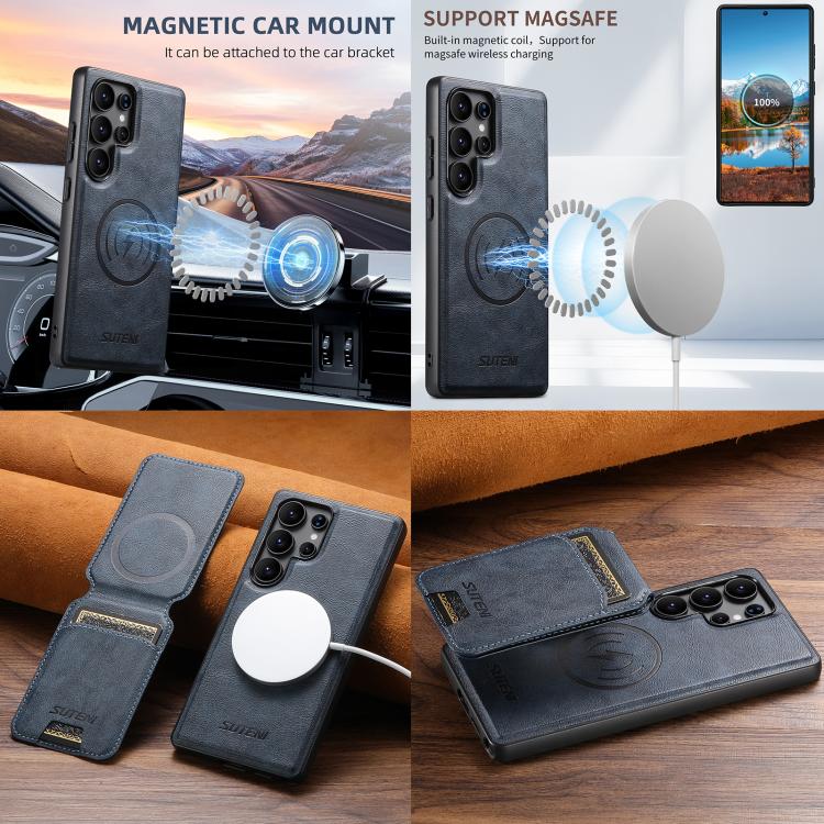 Suteni M5 Custodia per carte magnetiche MagSafe in pelle per telefono, For Samsung Galaxy S26 Ultra 5G, For Samsung Galaxy S25 Ultra 5G, For Samsung Galaxy S24 Ultra 5G, For Samsung Galaxy S23 Ultra 5G, For Samsung Galaxy S22 Ultra 5G