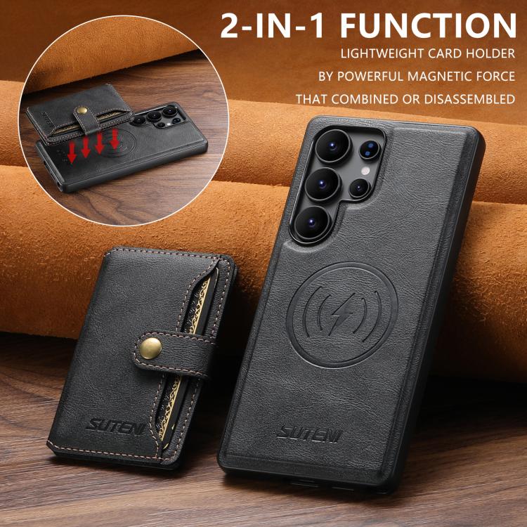 Suteni M4 Borsa per carte magnetiche MagSafe Custodia in pelle per telefono, For Samsung Galaxy S26 Ultra 5G, For Samsung Galaxy S25 Ultra 5G, For Samsung Galaxy S24 Ultra 5G, For Samsung Galaxy S23 Ultra 5G, For Samsung Galaxy S22 Ultra 5G