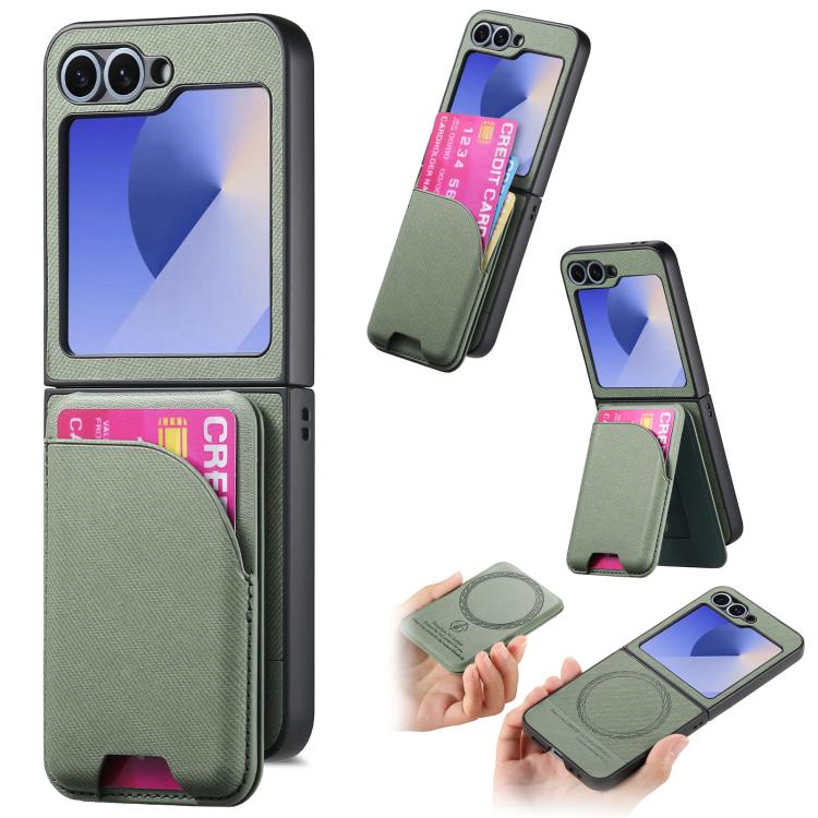 Custodia per telefono con retro magnetico in pelle e tessuto twill, For Galaxy Z Flip8 5G, For Galaxy Z Flip7 5G, For Galaxy Z Flip6
