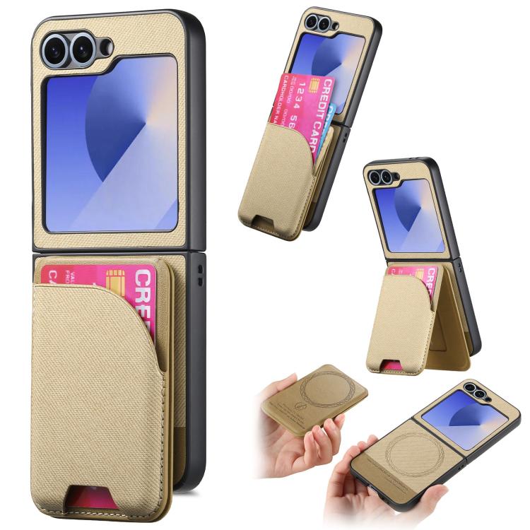 Custodia per telefono con retro magnetico in pelle e tessuto twill, For Galaxy Z Flip8 5G, For Galaxy Z Flip7 5G, For Galaxy Z Flip6