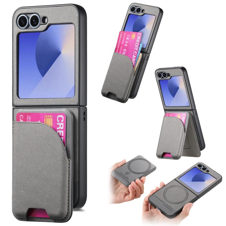Custodia per telefono con retro magnetico in pelle e tessuto twill, For Galaxy Z Flip8 5G, For Galaxy Z Flip7 5G, For Galaxy Z Flip6