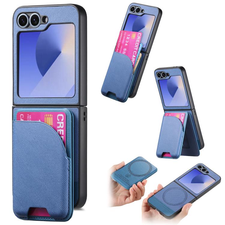 Custodia per telefono con retro magnetico in pelle e tessuto twill, For Galaxy Z Flip8 5G, For Galaxy Z Flip7 5G, For Galaxy Z Flip6