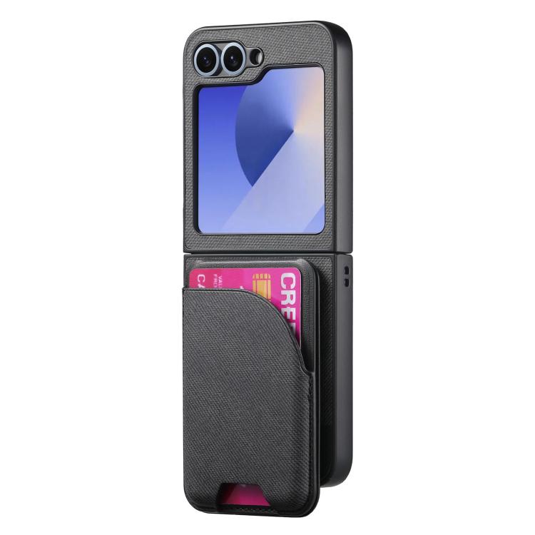 Custodia per telefono con retro magnetico in pelle e tessuto twill, For Galaxy Z Flip5, For Galaxy Z Flip4, For Galaxy Z Flip3 5G