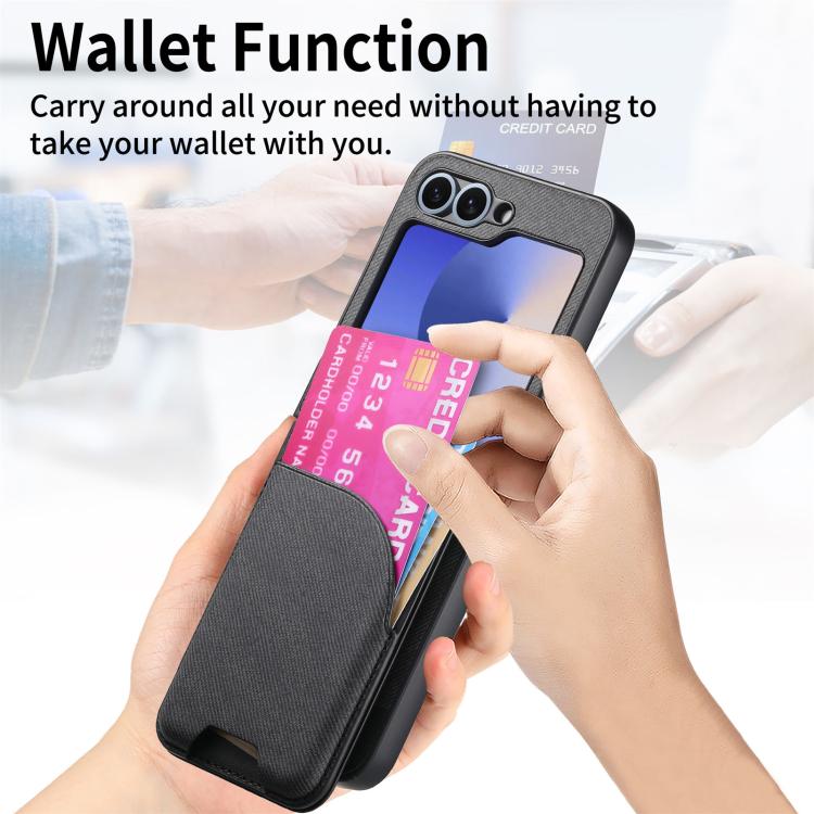 Custodia per telefono con retro magnetico in pelle e tessuto twill, For Galaxy Z Flip5, For Galaxy Z Flip4, For Galaxy Z Flip3 5G