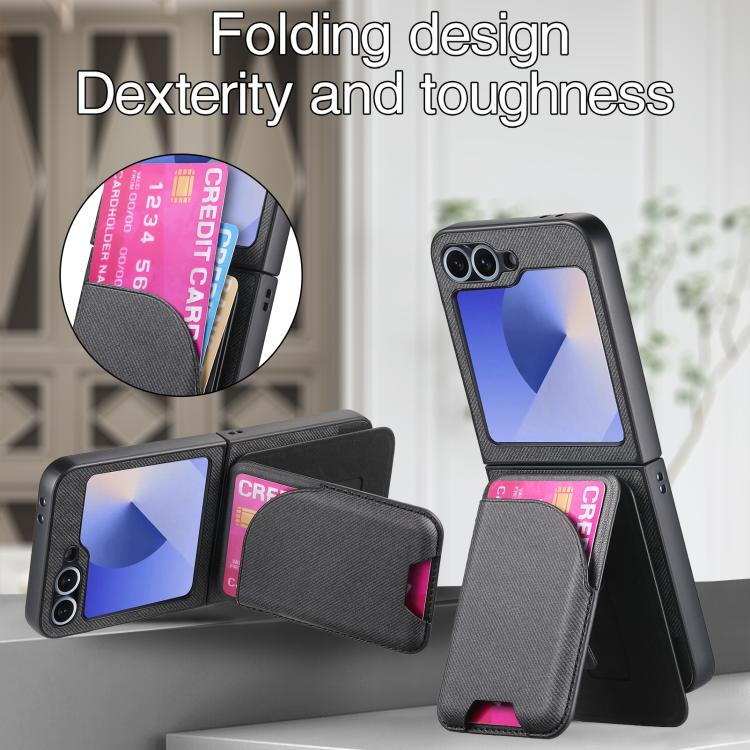 Custodia per telefono con retro magnetico in pelle e tessuto twill, For Galaxy Z Flip5, For Galaxy Z Flip4, For Galaxy Z Flip3 5G