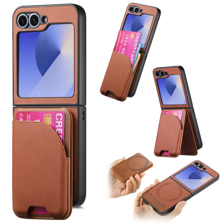 Custodia per telefono con retro magnetico in pelle e tessuto twill, For Galaxy Z Flip5, For Galaxy Z Flip4, For Galaxy Z Flip3 5G