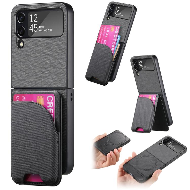 Custodia per telefono con retro magnetico in pelle e tessuto twill, For Galaxy Z Flip5, For Galaxy Z Flip4, For Galaxy Z Flip3 5G
