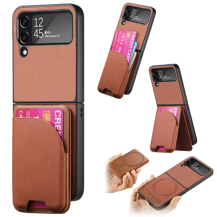 Custodia per telefono con retro magnetico in pelle e tessuto twill, For Galaxy Z Flip5, For Galaxy Z Flip4, For Galaxy Z Flip3 5G