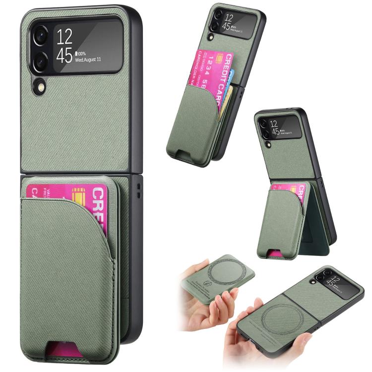 Custodia per telefono con retro magnetico in pelle e tessuto twill, For Galaxy Z Flip5, For Galaxy Z Flip4, For Galaxy Z Flip3 5G