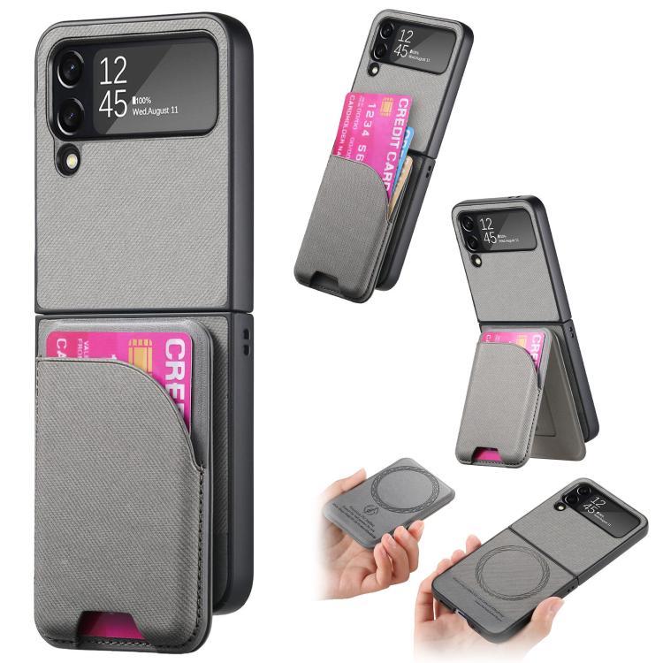 Custodia per telefono con retro magnetico in pelle e tessuto twill, For Galaxy Z Flip5, For Galaxy Z Flip4, For Galaxy Z Flip3 5G