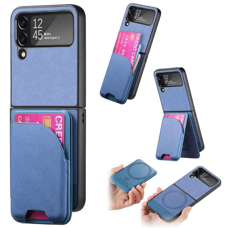 Custodia per telefono con retro magnetico in pelle e tessuto twill, For Galaxy Z Flip5, For Galaxy Z Flip4, For Galaxy Z Flip3 5G